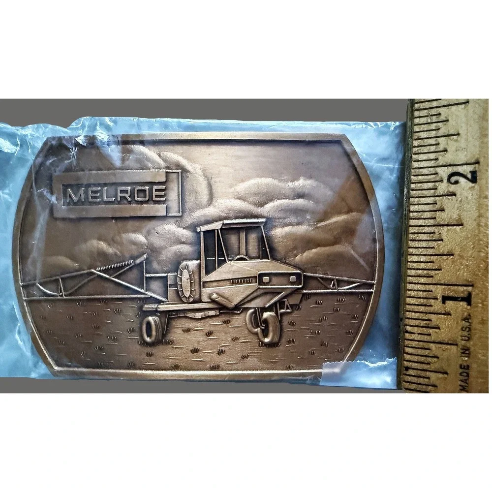 Vintage Melroe Spra-Coupe Crop Sprayer Brass Belt Buckle NEW Old Stock Package